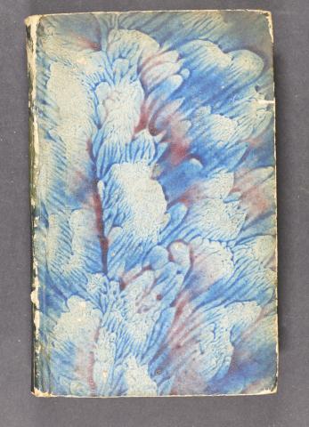 Brush-patterned paste paper, blue and red, left cover (L.7.3)