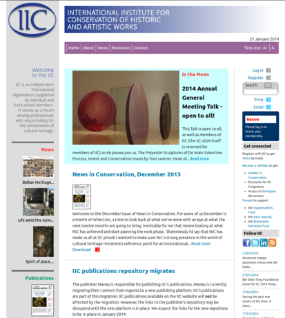 Screen capture of IIC website