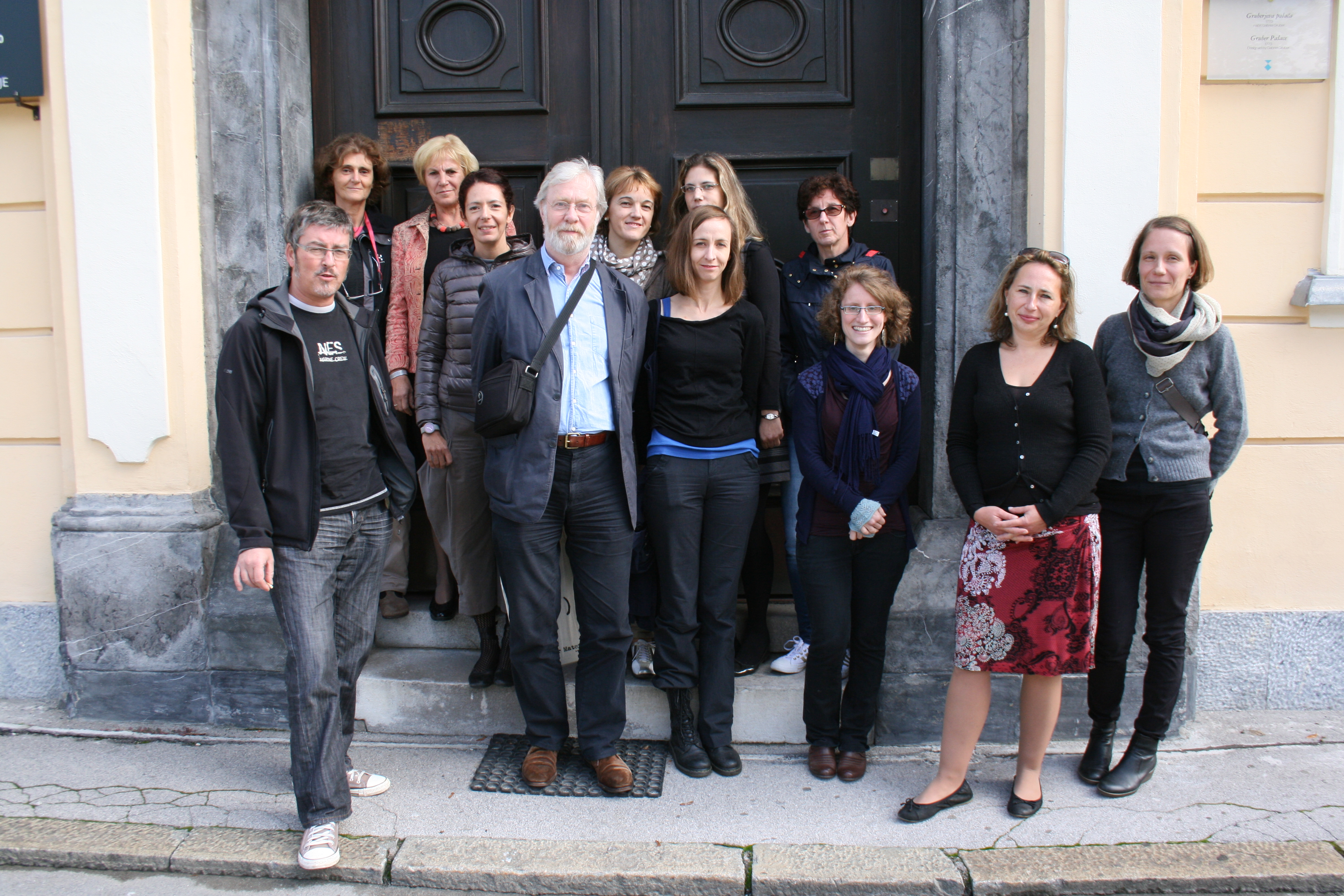 Participants of the first week outside the building of the National Archives of Slovenia.