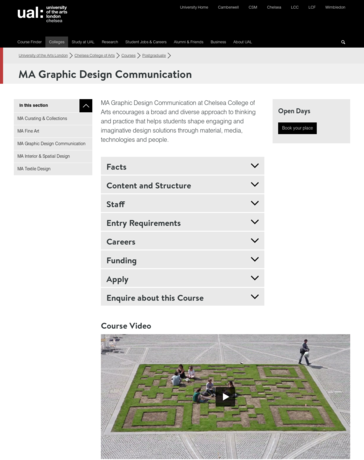 MA Graphics Design and COmmunication webpage