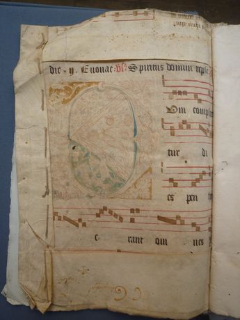 5. R504 Vol 9, Notarial Archives Valletta, Malta, inside front cover showing a fragment from an antiphonal originally having formed part of the L'Isle Adam manuscript collection (Courtesy of the Notarial Archives Valletta)